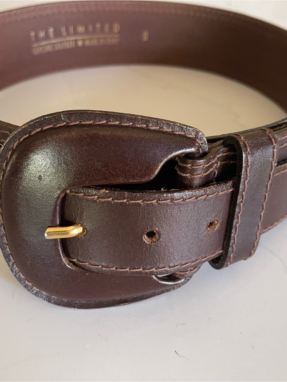The Limited Dark Brown Leather Belt with Gold-Tone Buckle